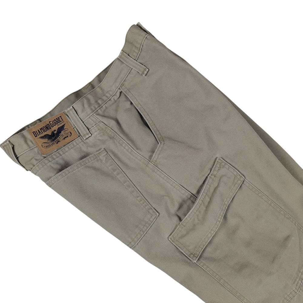 Diamond Gusset Cargo Pants Mens 34x34 Tan Duck Canvas Workwear Made in USA